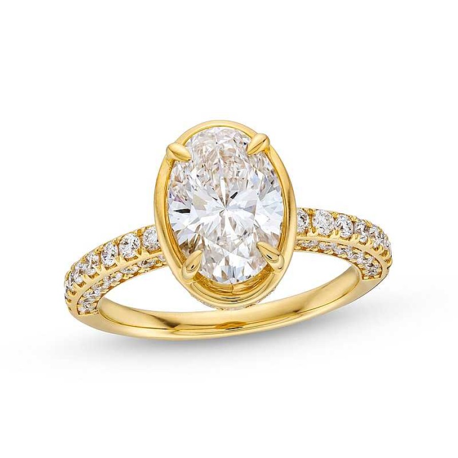 Rings Zales | True Lab-Created Diamonds By Vera Wang Love 2-3/4 Ct. T.W. Oval Diamond Bezel Frame Engagement Ring In 14K Gold (F/Vs2)