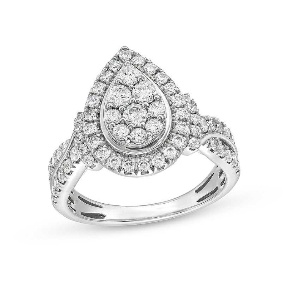 Rings Zales | 1 Ct. T.W. Pear Multi-Diamond Teardrop Frame Double Row Engagement Ring In 14K White Gold