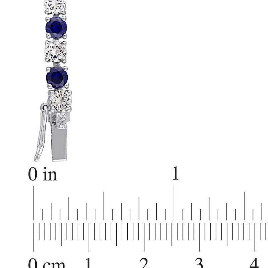 Bracelets Zales | 4.0Mm Lab-Created Blue And White Sapphire Alternating Tennis Bracelet In Sterling Silver - 7.25"