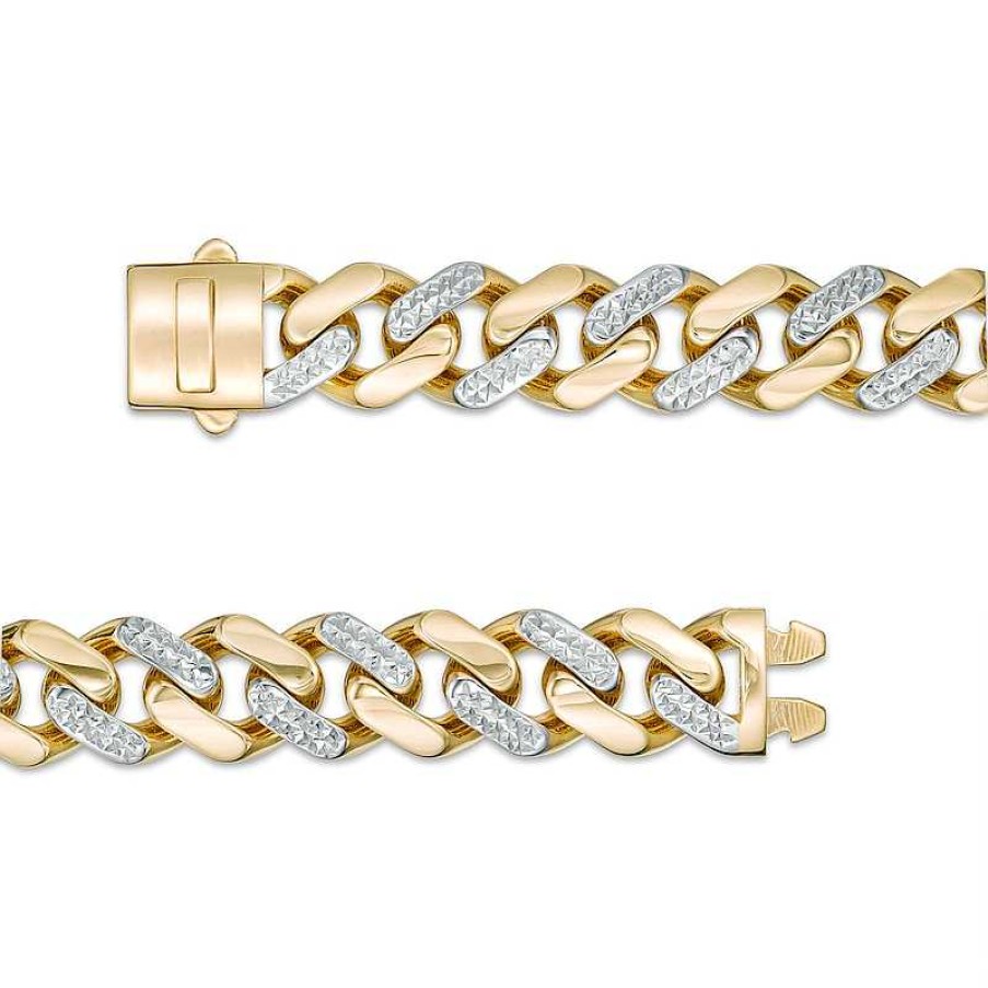 Bracelets Zales | 11.3Mm Diamond-Cut Alternating Curb Chain Bracelet In 14K Two-Tone Gold - 8.5"