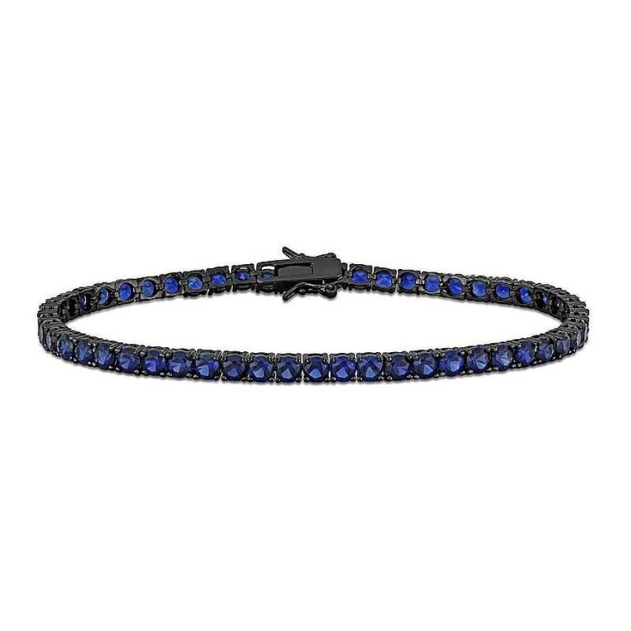 Bracelets Zales | Men'S Blue Lab-Created Sapphire Tennis Bracelet In Sterling Silver With Black Rhodium - 9.0"