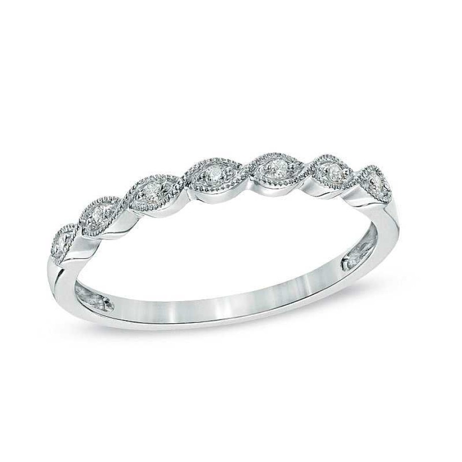 Rings Zales | Diamond Accent Milgrain Band In 10K White Gold