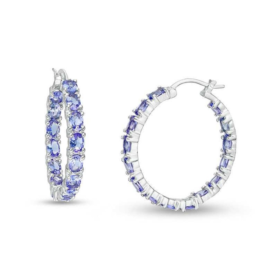 Earrings Zales | Oval Tanzanite Inside-Out Hoop Earrings In Sterling Silver