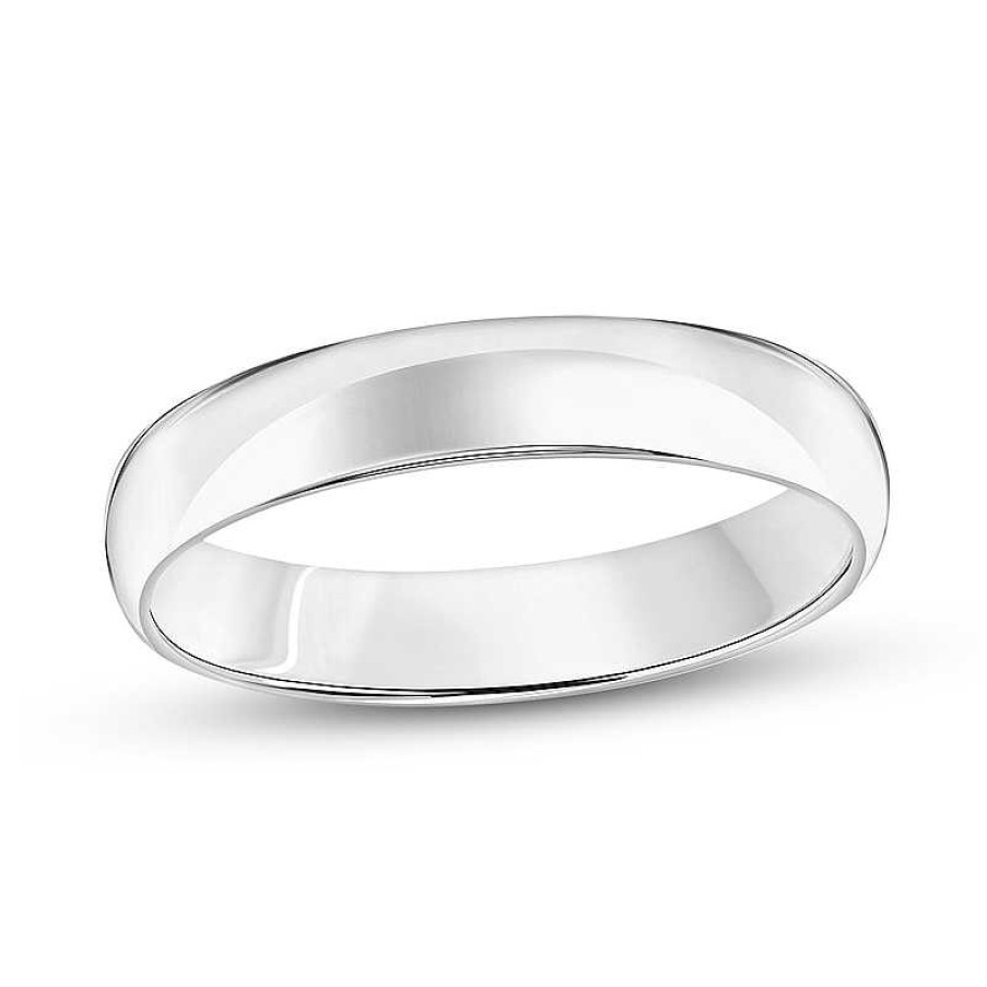 Rings Zales | 4.0Mm Engravable Low Dome Comfort-Fit Wedding Band In 14K White Gold (1 Line)