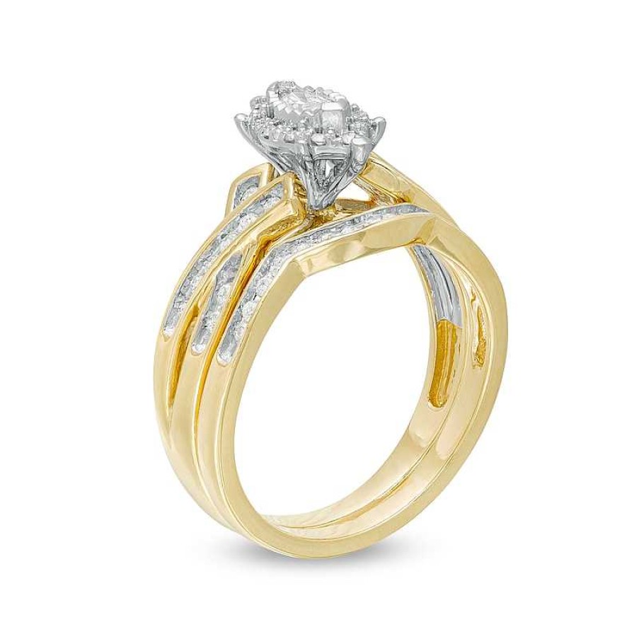 Rings Zales | 5/8 Ct. T.W. Marquise Diamond Frame Wedding Ensemble In 10K Two-Tone Gold - Size 7 And 10