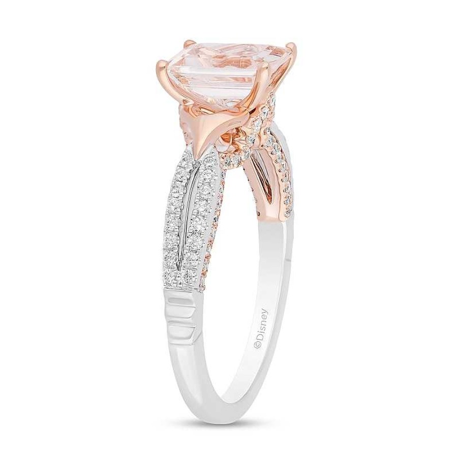 Rings Zales | Enchanted Disney Aurora Morganite And 1/3 Ct. T.W. Diamond Split Shank Engagement Ring In 14K Two-Tone Gold