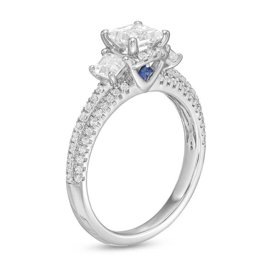 Rings Zales | Vera Wang Love Collection 1-1/2 Ct. T.W. Certified Princess-Cut Diamond Collar Engagement Ring In 14K White Gold (I/Si2)