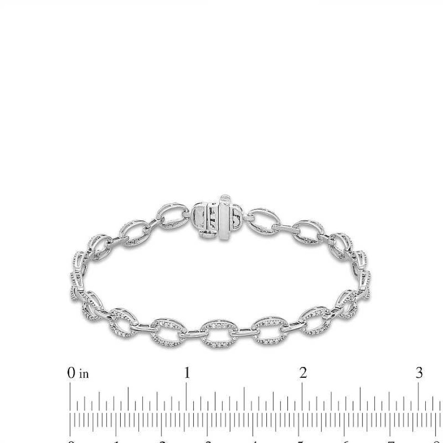 Bracelets Zales | 1/3 Ct. T.W. Diamond Oval Link Bracelet In Sterling Silver - 7.0"