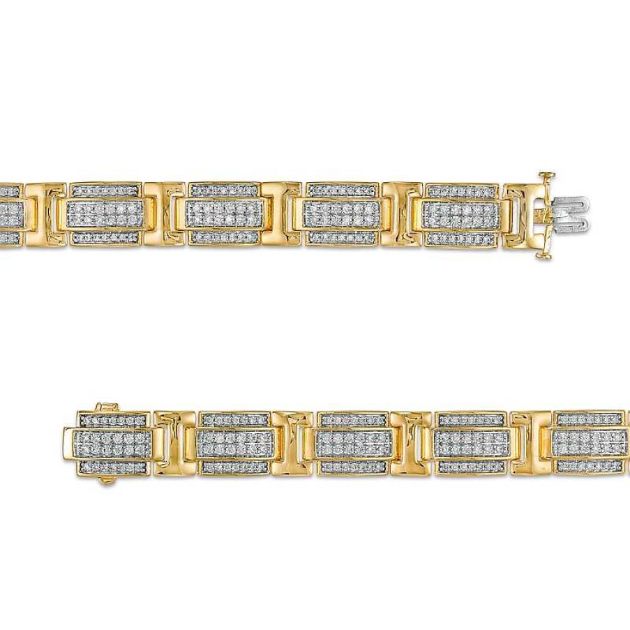 Bracelets Zales | Men'S 3 Ct. T.W. Diamond Multi-Row Layered Link Bracelet In 10K Gold