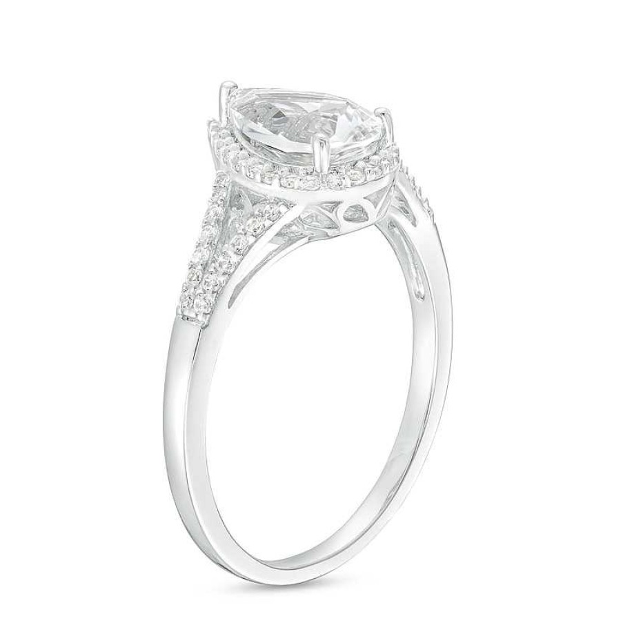 Rings Zales | Pear-Shaped White Lab-Created Sapphire Frame Split Shank Ring In Sterling Silver