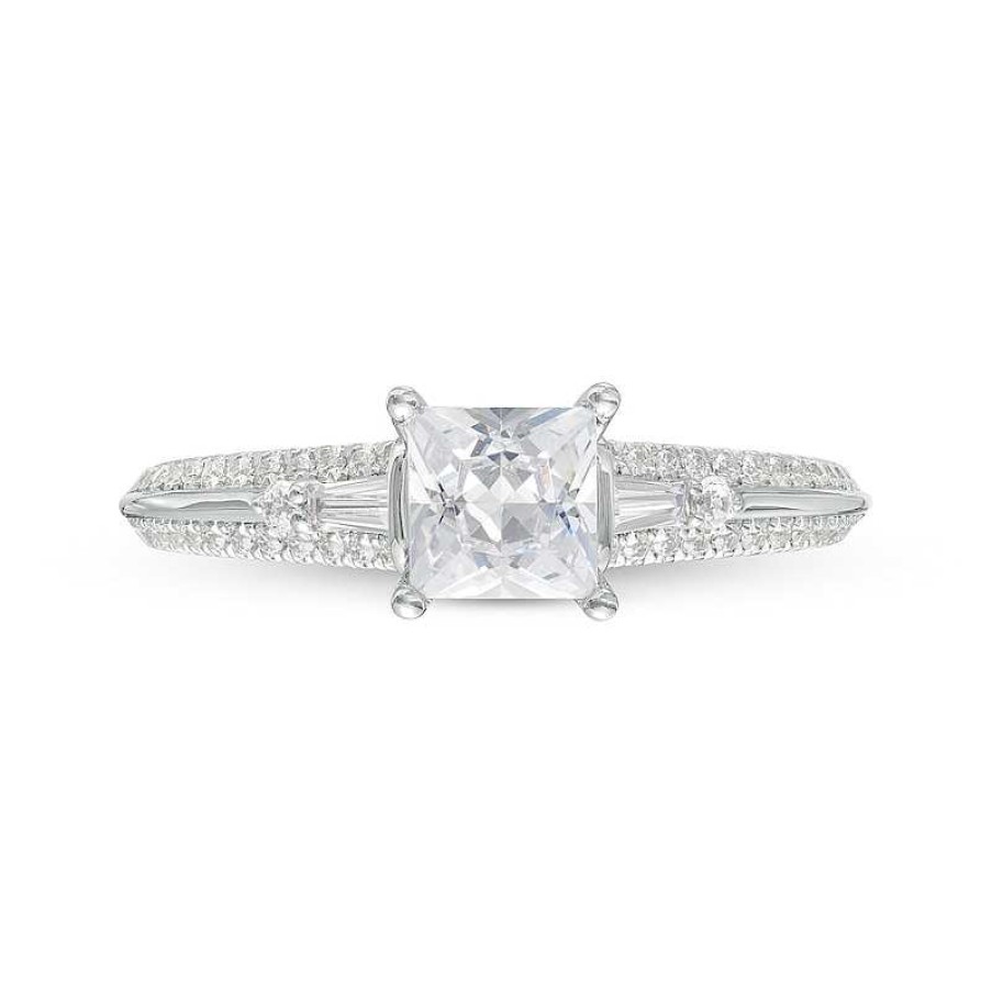 Rings Zales | Vera Wang Love Collection 1 Ct. T.W. Princess-Cut Diamond Double Row Engagement Ring In 14K White Gold (I/Si2)