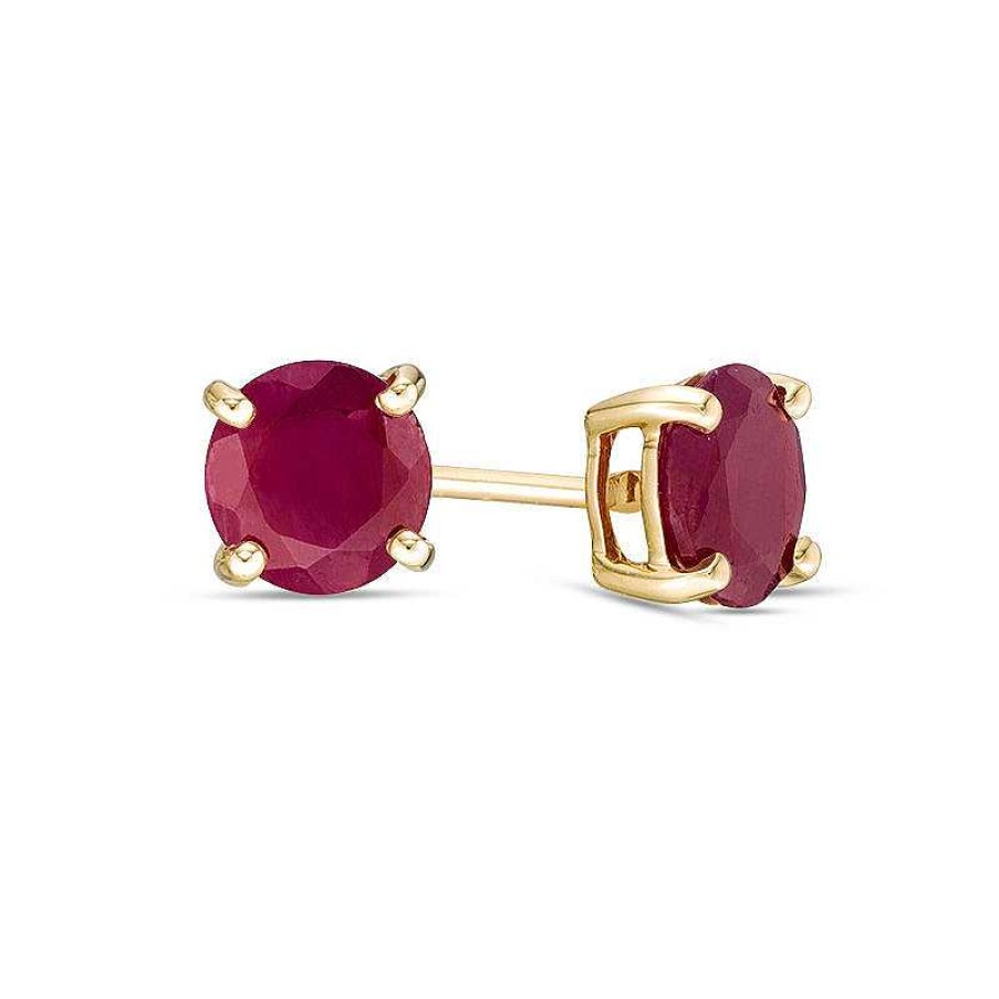 Earrings Zales | 6.0Mm Ruby Solitaire Stud Earrings In 10K Gold