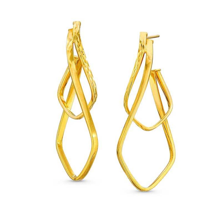 Earrings Zales | Swirling Layered Double Pendulum Hoop Earrings In 10K Gold