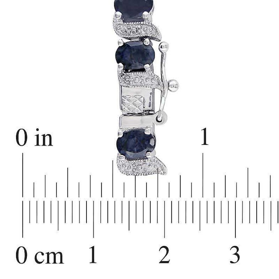 Bracelets Zales | Oval Black Sapphire And Diamond Accent Bracelet In Sterling Silver