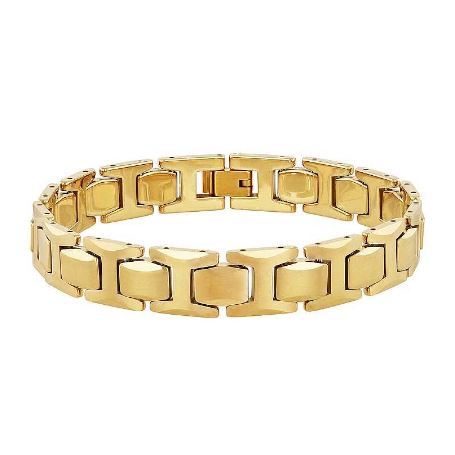 Bracelets Zales | Men'S 11.0Mm Solid H-Link Bracelet In Tungsten With Yellow Ion Plate - 8.5"