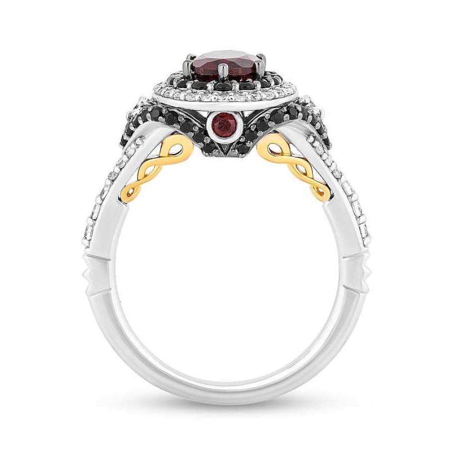 Rings Zales | Enchanted Disney Villains Evil Queen Oval Garnet And 1 Ct. T.W. Diamond Frame Engagement Ring In 14K White Gold