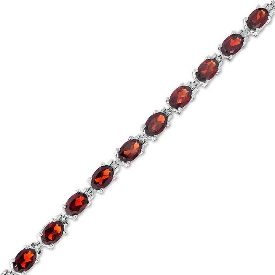 Bracelets Zales | Sideways Oval Garnet Tennis Bracelet In Sterling Silver - 7.25"