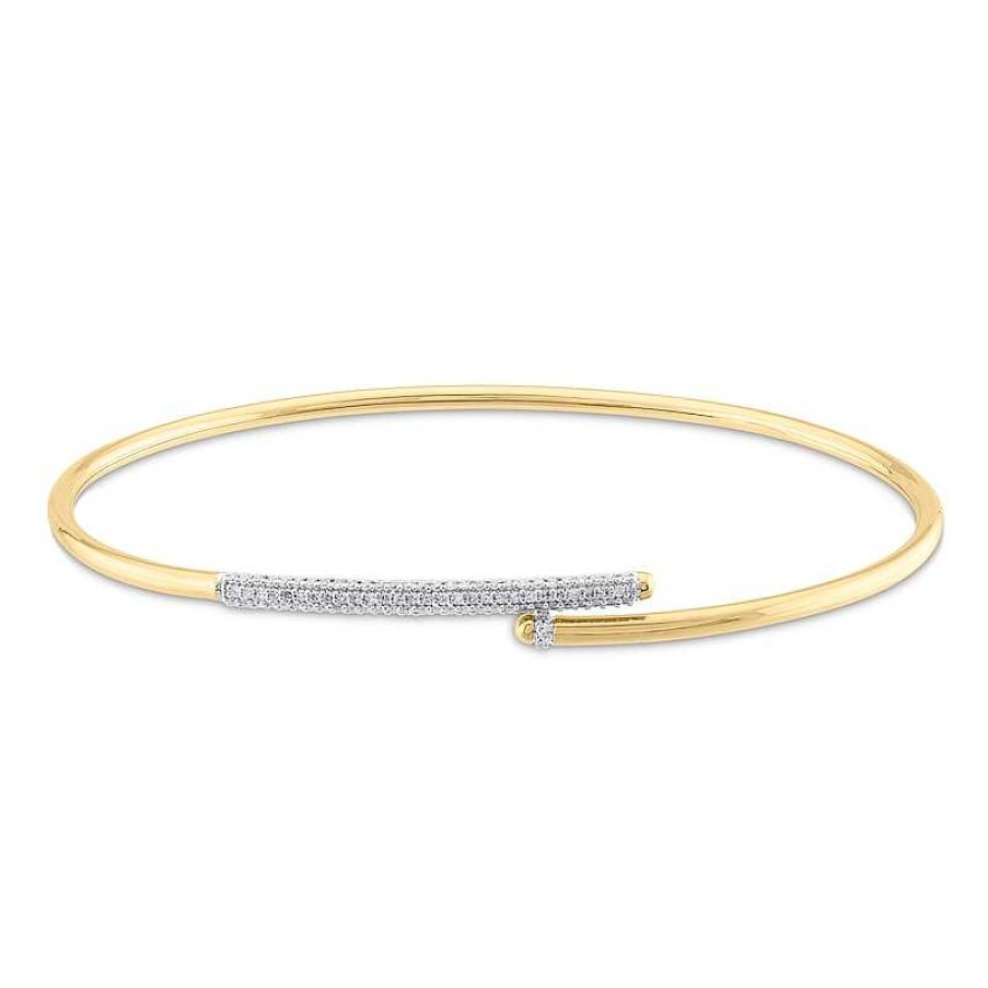 Bracelets Zales | 1/4 Ct. T.W. Diamond Bypass Wrap Bangle In 10K Gold