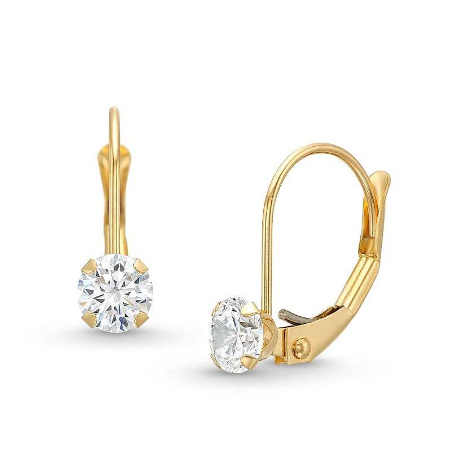 Earrings Zales | Child'S 4.0Mm Cubic Zirconia Drop Earrings In 14K Gold