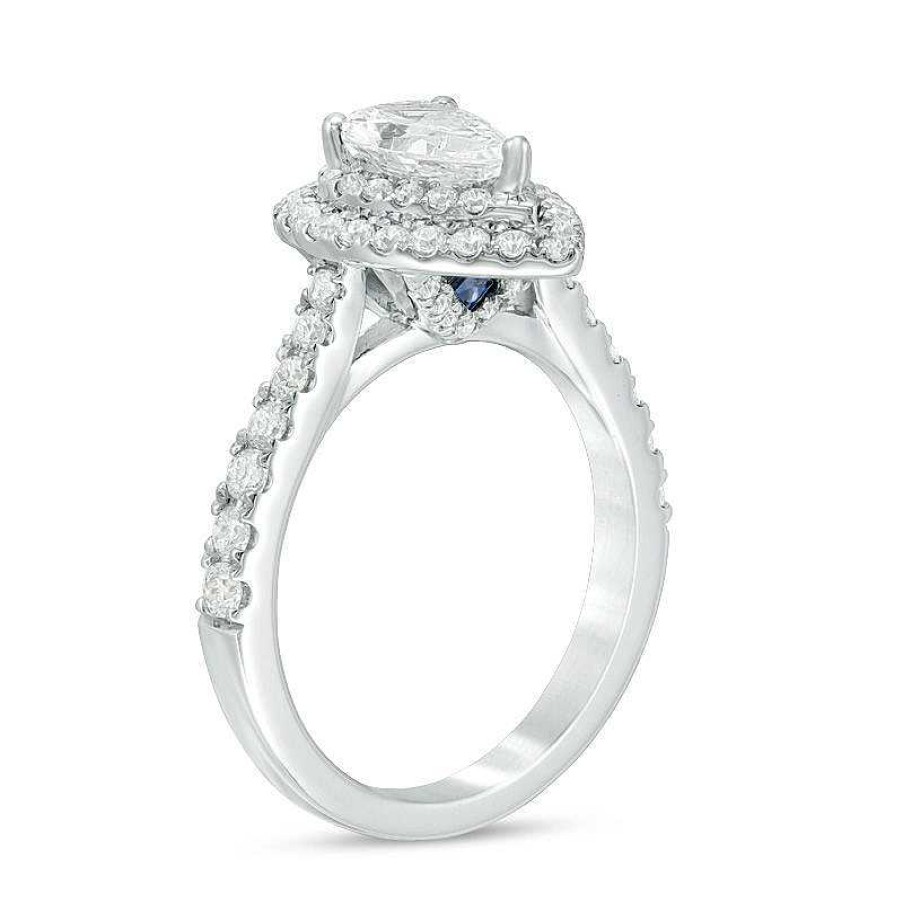 Rings Zales | Vera Wang Love Collection 1-3/4 Ct. T.W. Certified Pear-Shaped Diamond Frame Engagement Ring In 14K White Gold (I/Si2)