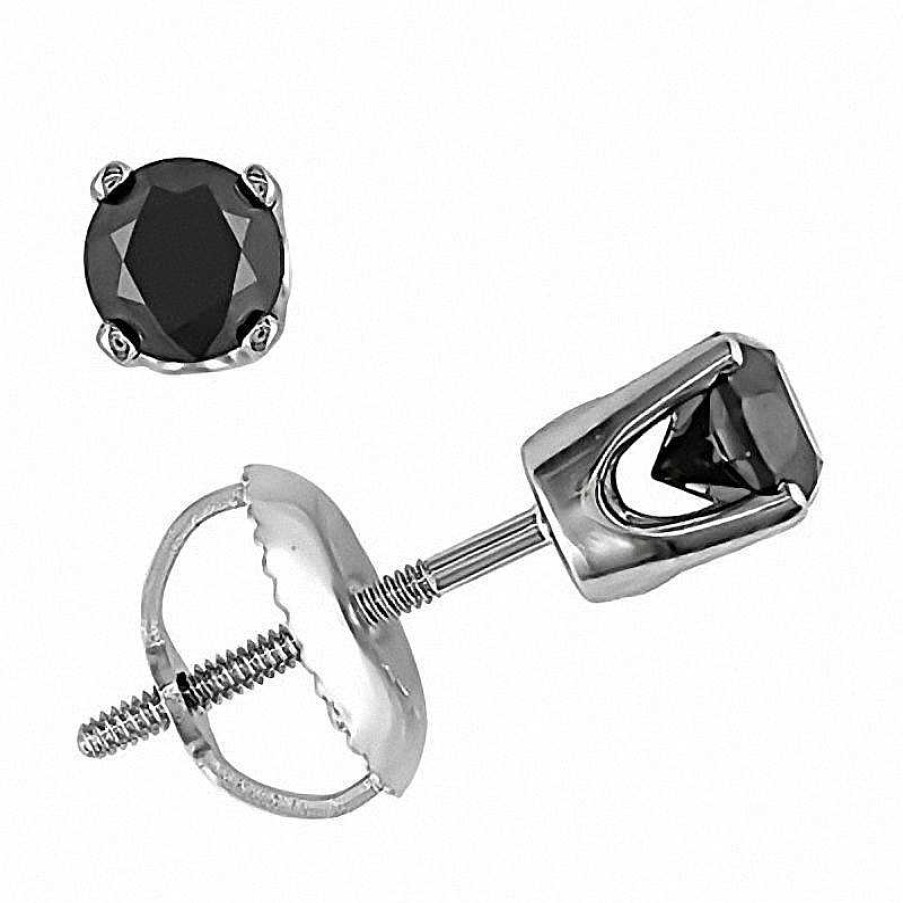 Earrings Zales | 1 Ct. T.W. Black Diamond Stud Earrings In 14K White Gold