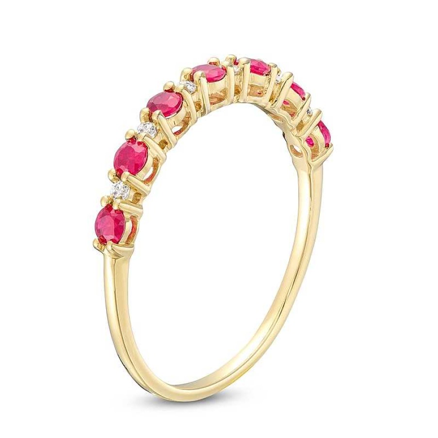 Rings Zales | Ruby And 1/20 Ct. T.W. Diamond Alternating Band In 10K Gold