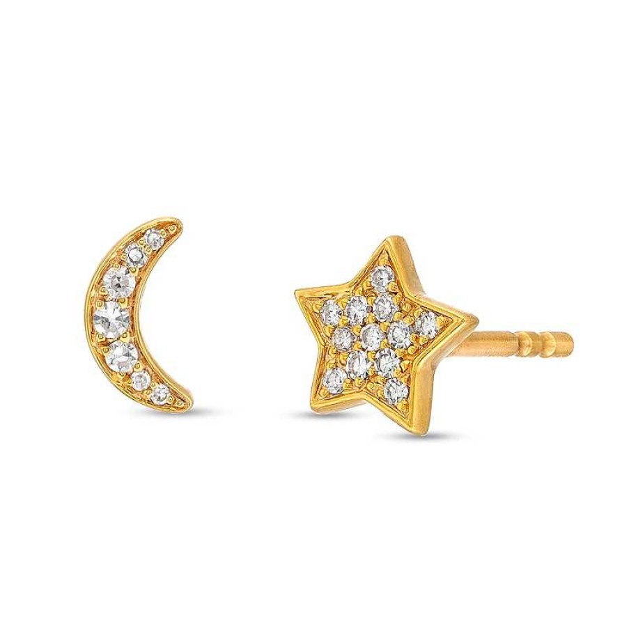 Earrings Zales | 1/10 Ct. T.W. Diamond Star And Moon Stud Earrings In 10K Gold