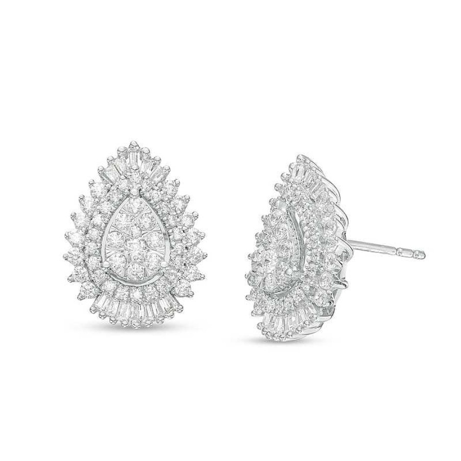 Earrings Zales | 1 Ct. T.W. Pear-Shaped Multi-Diamond Shadow Frame Stud Earrings In 10K White Gold