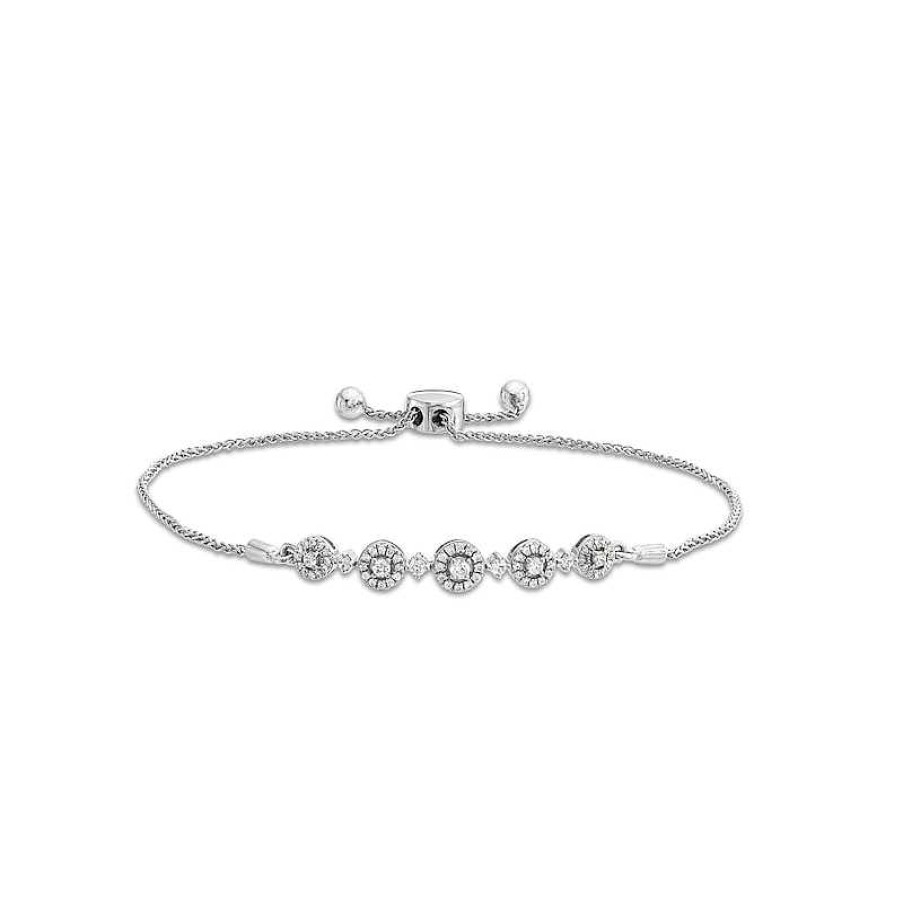 Bracelets Zales | 1/2 Ct. T.W. Diamond Frame Five Stone Station Bolo Bracelet In 10K White Gold - 9.5"