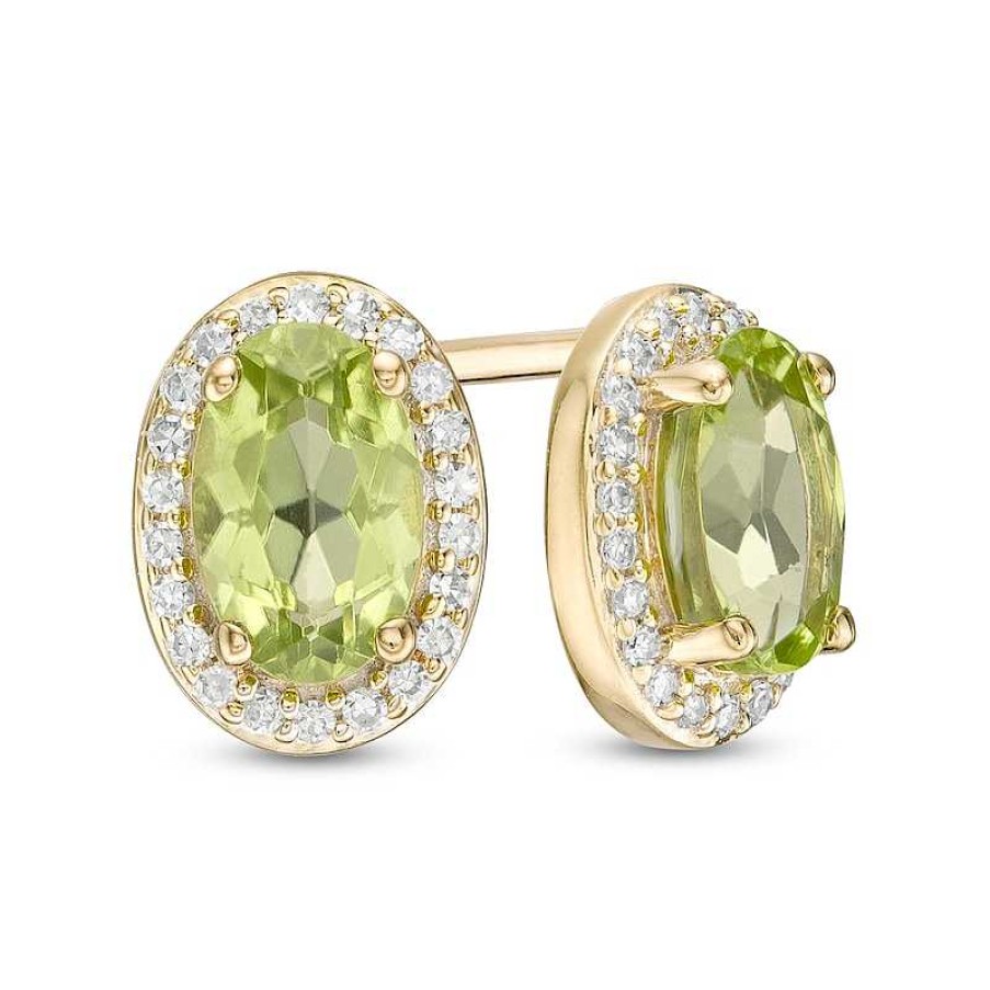 Earrings Zales | Oval Peridot And 1/10 Ct. T.W. Diamond Frame Stud Earrings In 10K Gold