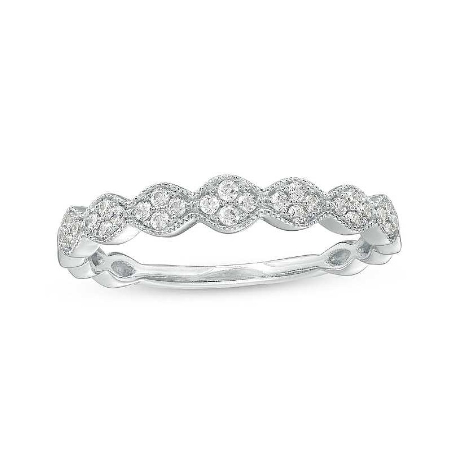 Rings Zales | 1/6 Ct. T.W. Oval-Shaped Multi-Diamond Scallop Edge Stackable Anniversary Band In 10K White Gold