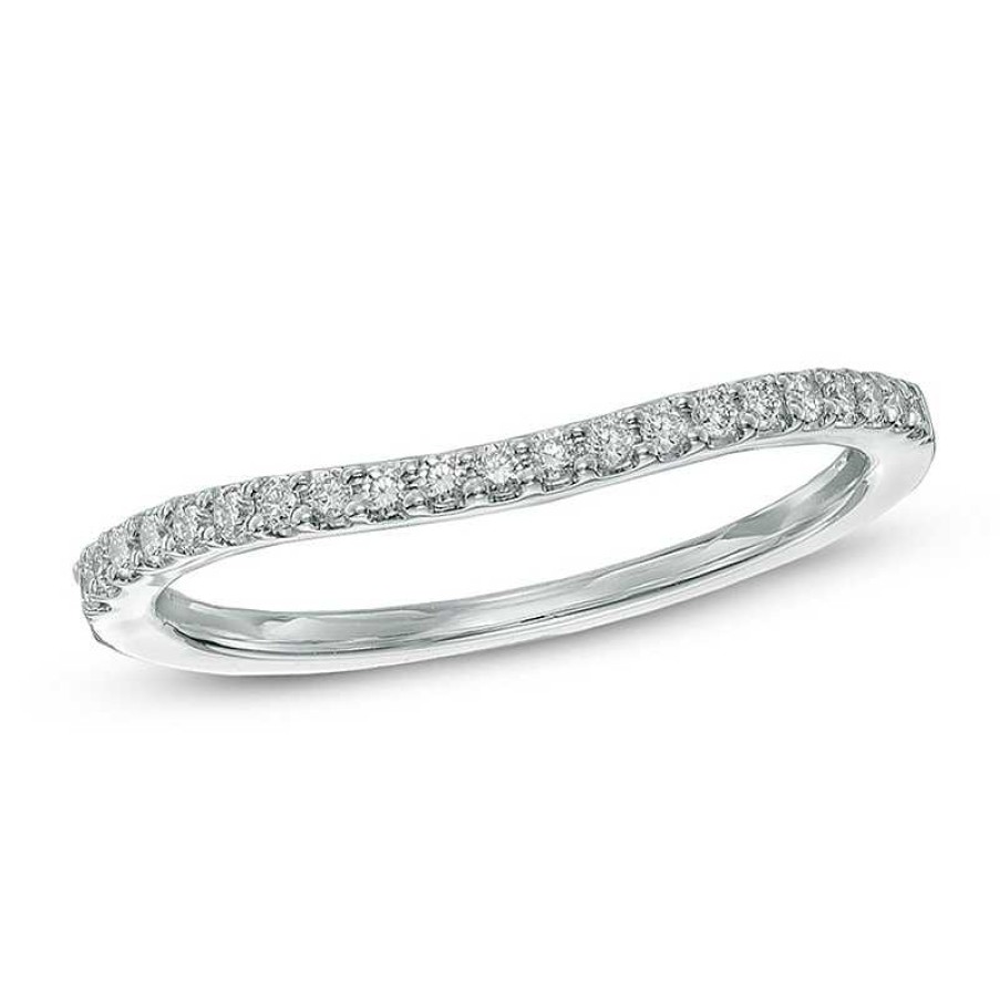 Rings Zales | 1/8 Ct. T.W. Diamond Contour Wedding Band In 14K White Gold