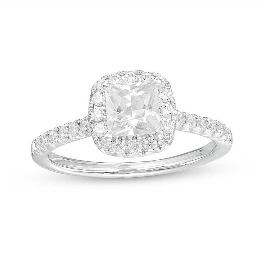 Rings Zales | 1-1/3 Ct. T.W. Certified Princess-Cut Lab-Created Diamond Frame Engagement Ring In 14K White Gold (F/Vs2)