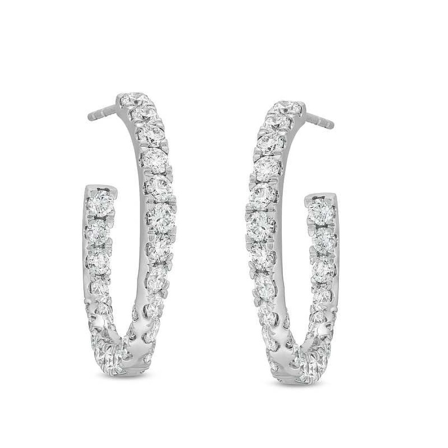 Earrings Zales | 3 Ct. T.W. Certified Lab-Created Diamond Curved Open Hoop Earrings In 14K White Gold (F/Si2)