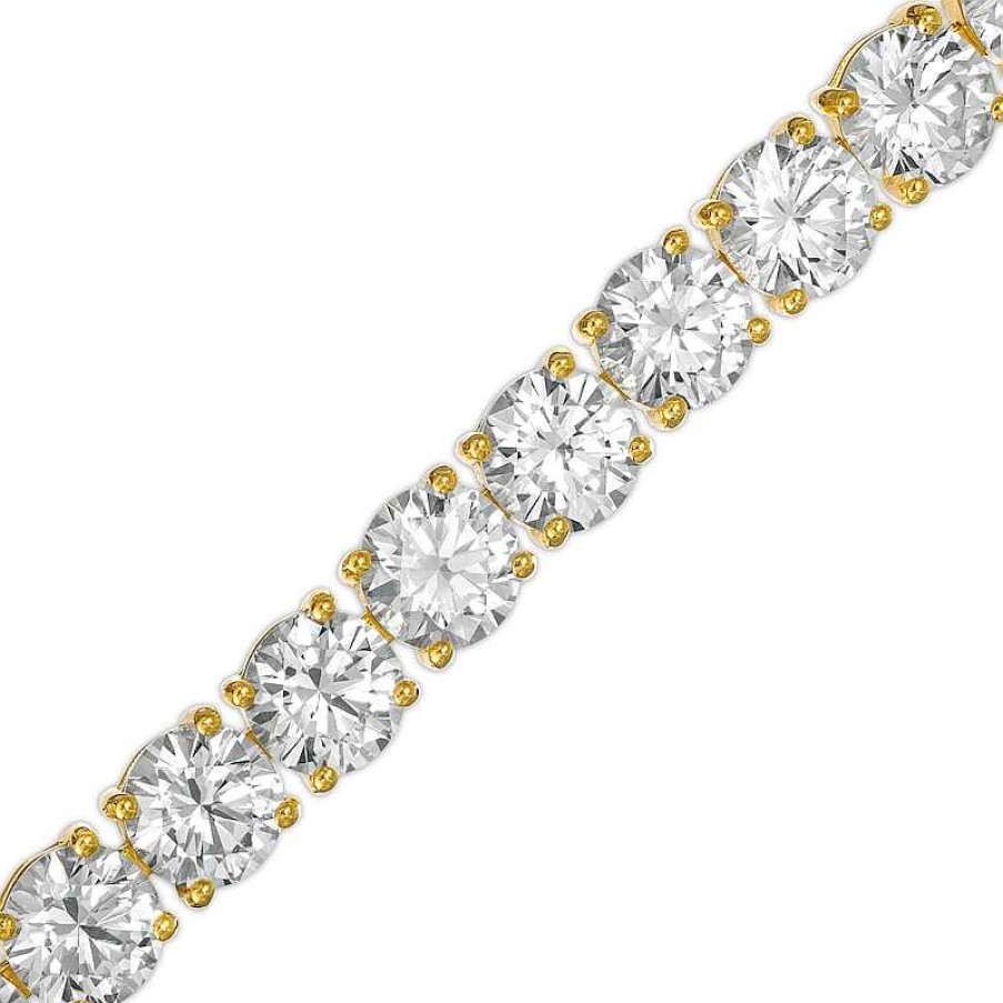 Bracelets Zales | 6.0Mm White Lab-Created Sapphire Tennis Bracelet In 18K Gold Over Silver - 7.25"