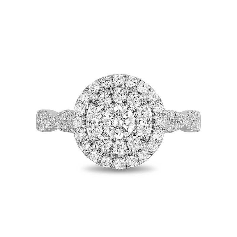 Rings Zales | Previously Owned - Enchanted Disney Belle 1 Ct. T.W. Diamond Double Frame Engagement Ring In 14K White Gold