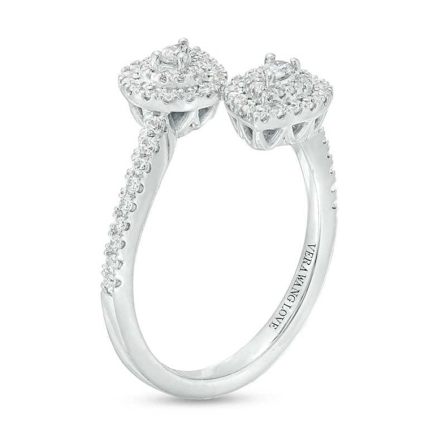 Rings Zales | Vera Wang Love Collection 3/8 Ct. T.W. Pear-Shaped Diamond Double Frame Bypass Open Shank Ring In 10K White Gold