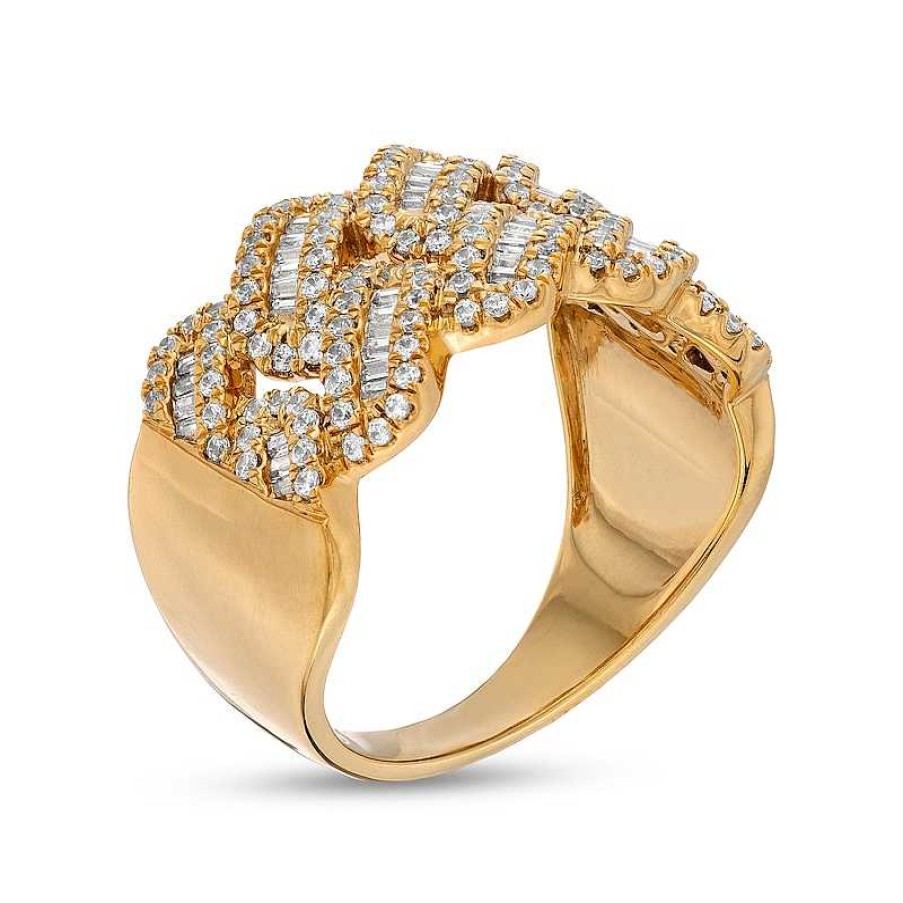 Rings Zales | Men'S 1 Ct. T.W. Baguette And Round Diamond Curb Chain Link Ring In 10K Gold