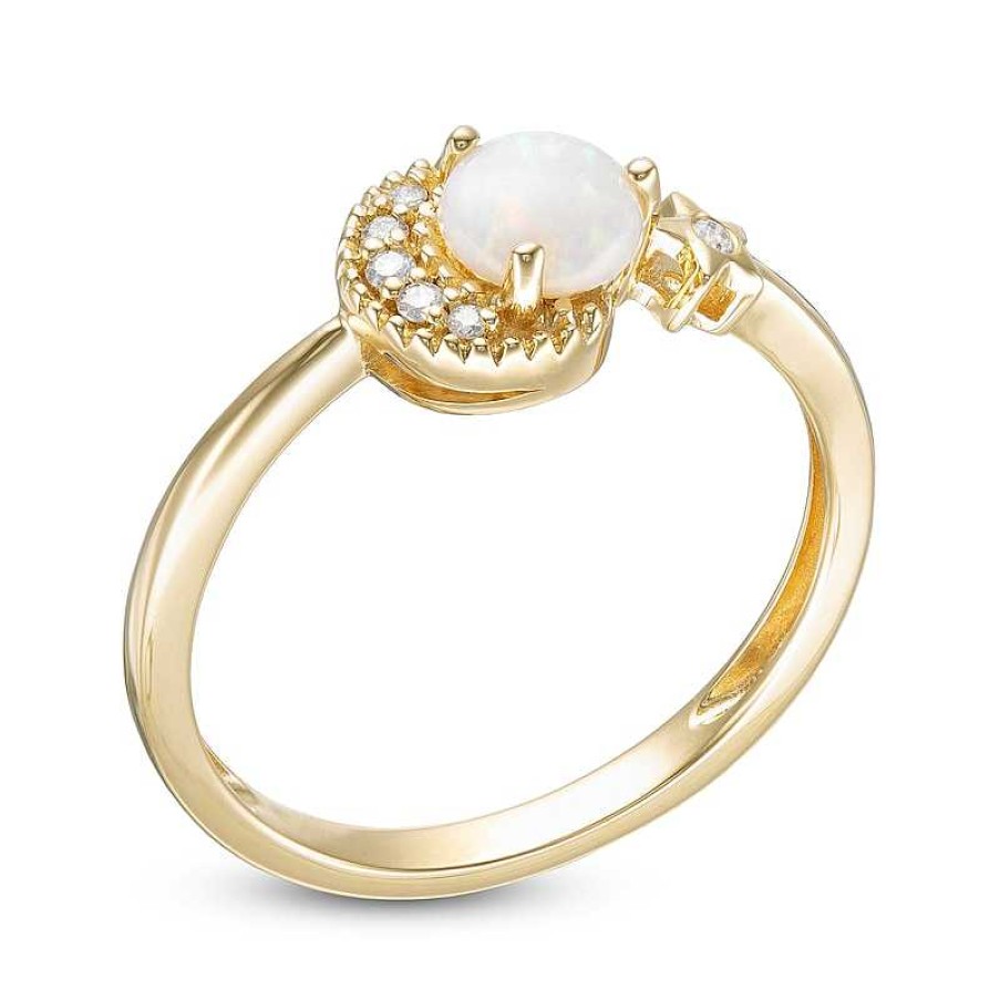 Rings Zales | 5.0Mm Opal And 1/20 Ct. T.W. Diamond Crescent Moon And Star Ring In 10K Gold