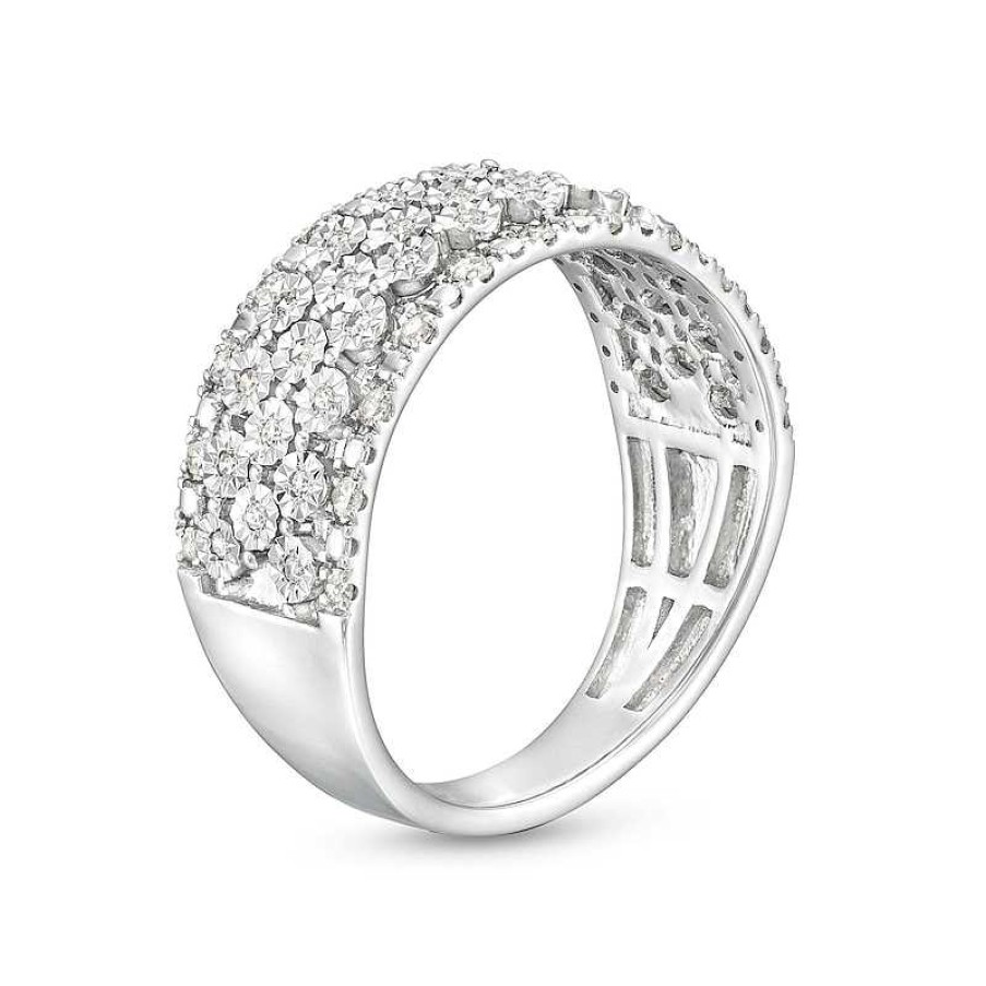 Rings Zales | 1/4 Ct. T.W. Diamond Edge Multi-Row Band In 10K White Gold