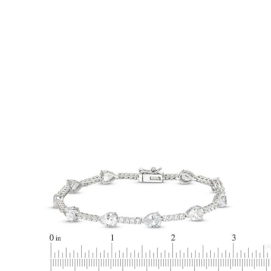 Bracelets Zales | Pear-Shaped White Lab-Created Sapphire Station Line Bracelet In Sterling Silver - 7.25"