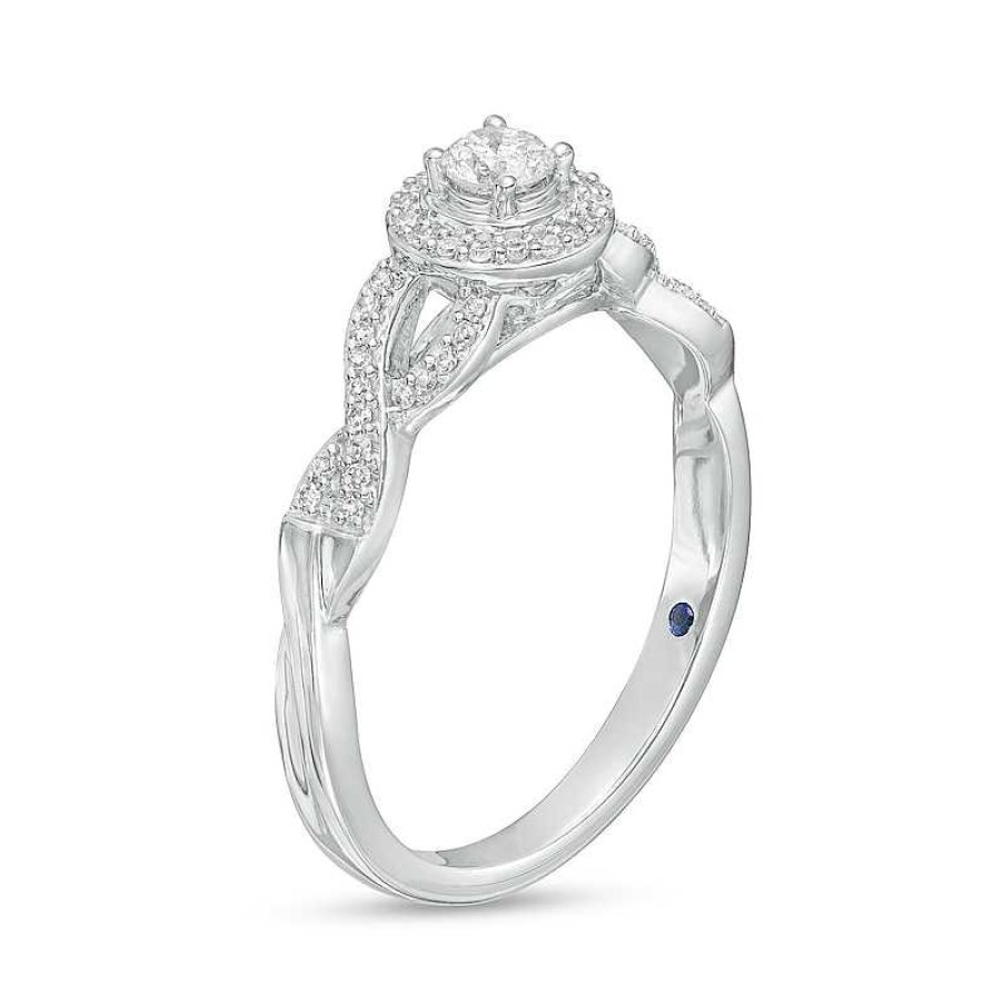 Rings Zales | 1/5 Ct. T.W. Diamond Frame Twist Shank Promise Ring In 10K White Gold