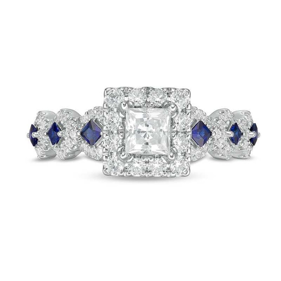 Rings Zales | Vera Wang Love Collection 1 Ct. T.W. Princess-Cut Diamond And Blue Sapphire Engagement Ring In 14K White Gold