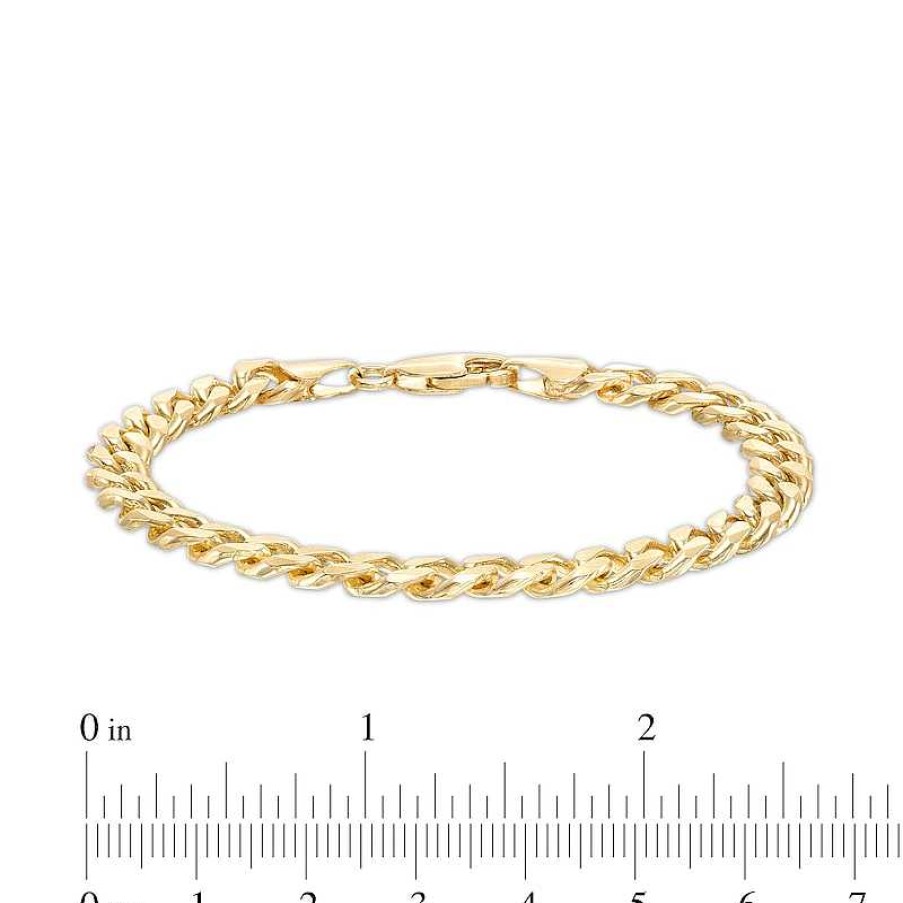 Bracelets Zales | 6.0Mm Diamond-Cut Beveled Edge Solid Curb Chain Bracelet In 10K Gold - 7.5"