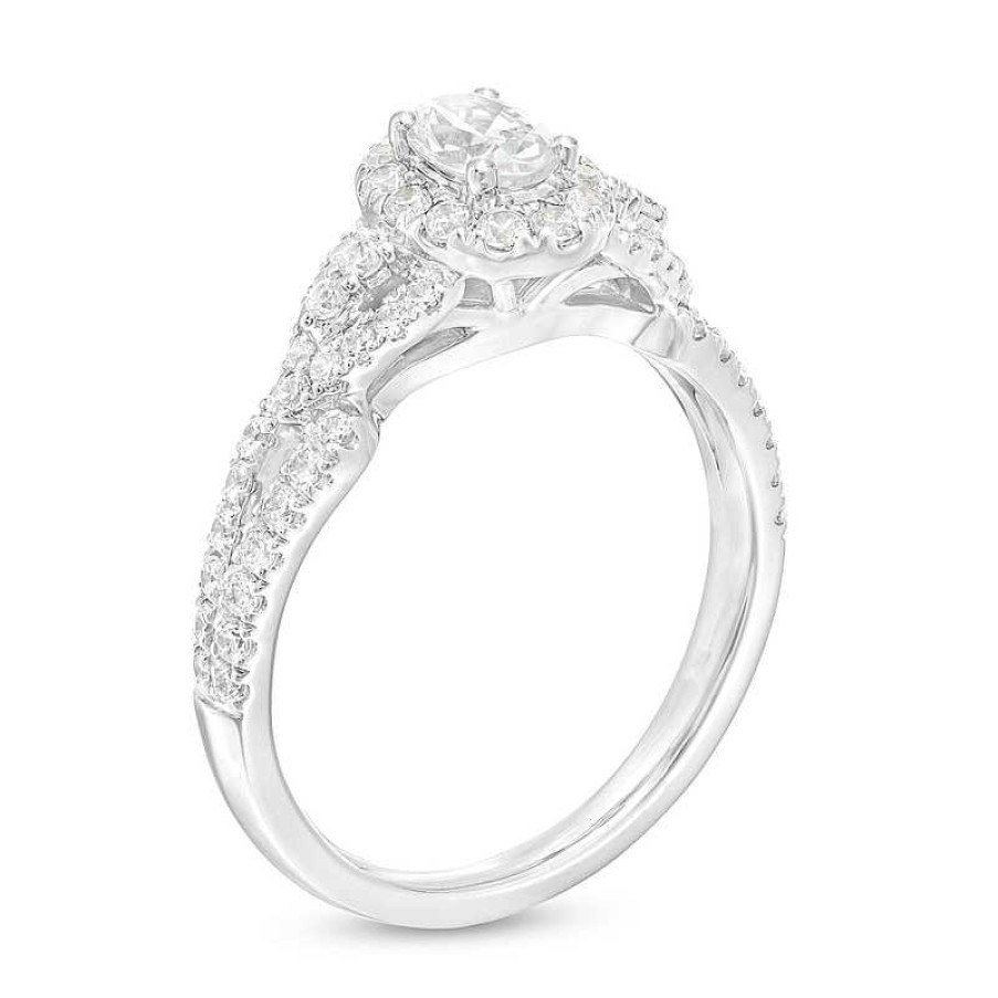 Rings Zales | 1 Ct. T.W. Oval Diamond Frame Loop Shank Engagement Ring In 14K White Gold