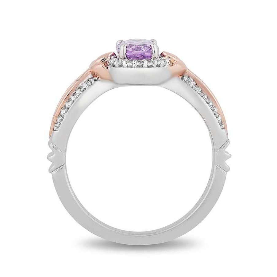 Rings Zales | Enchanted Disney Rapunzel Oval Amethyst And 1/6 Ct. T.W. Diamond Ring In Sterling Silver And 10K Rose Gold