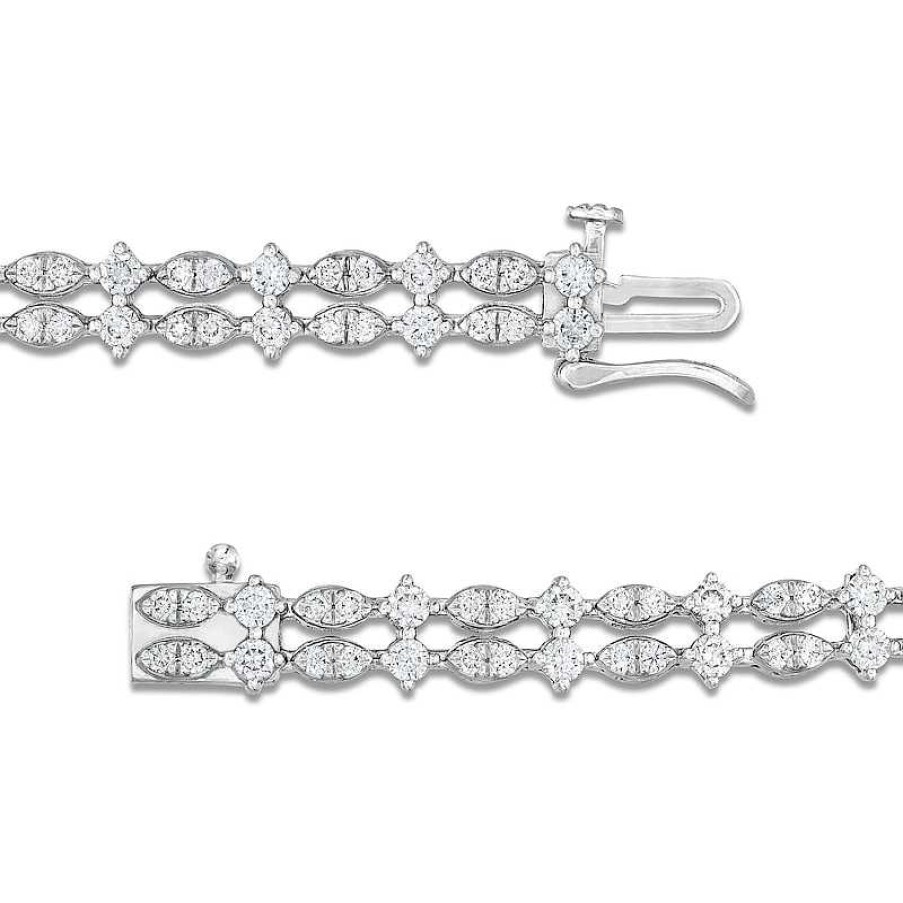 Bracelets Zales | Zales X Rocksbox 2-1/2 Ct. T.W. Lab-Created Diamond Two-Row Bracelet In 10K White Gold