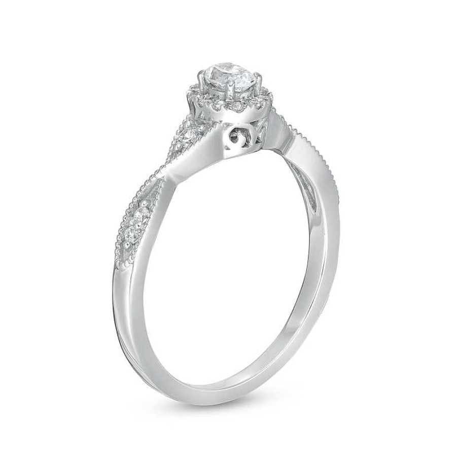 Rings Zales | 1/3 Ct. T.W. Oval Diamond Frame Twist Shank Engagement Ring In 14K White Gold (I/Si2)