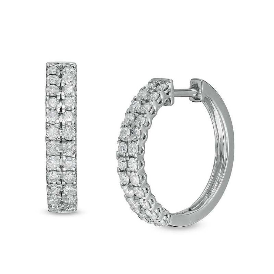 Earrings Zales | 1 Ct. T.W. Diamond Double Row Hoop Earrings In 10K White Gold