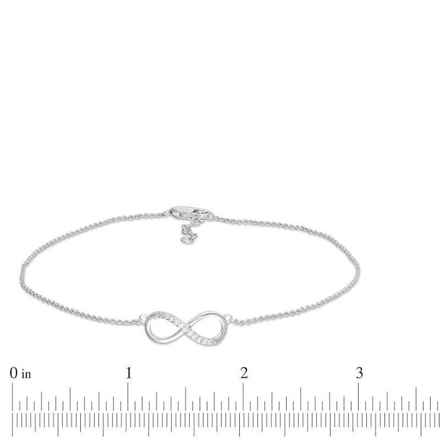 Bracelets Zales | 1/20 Ct. T.W. Diamond Infinity Anklet In Sterling Silver - 10"